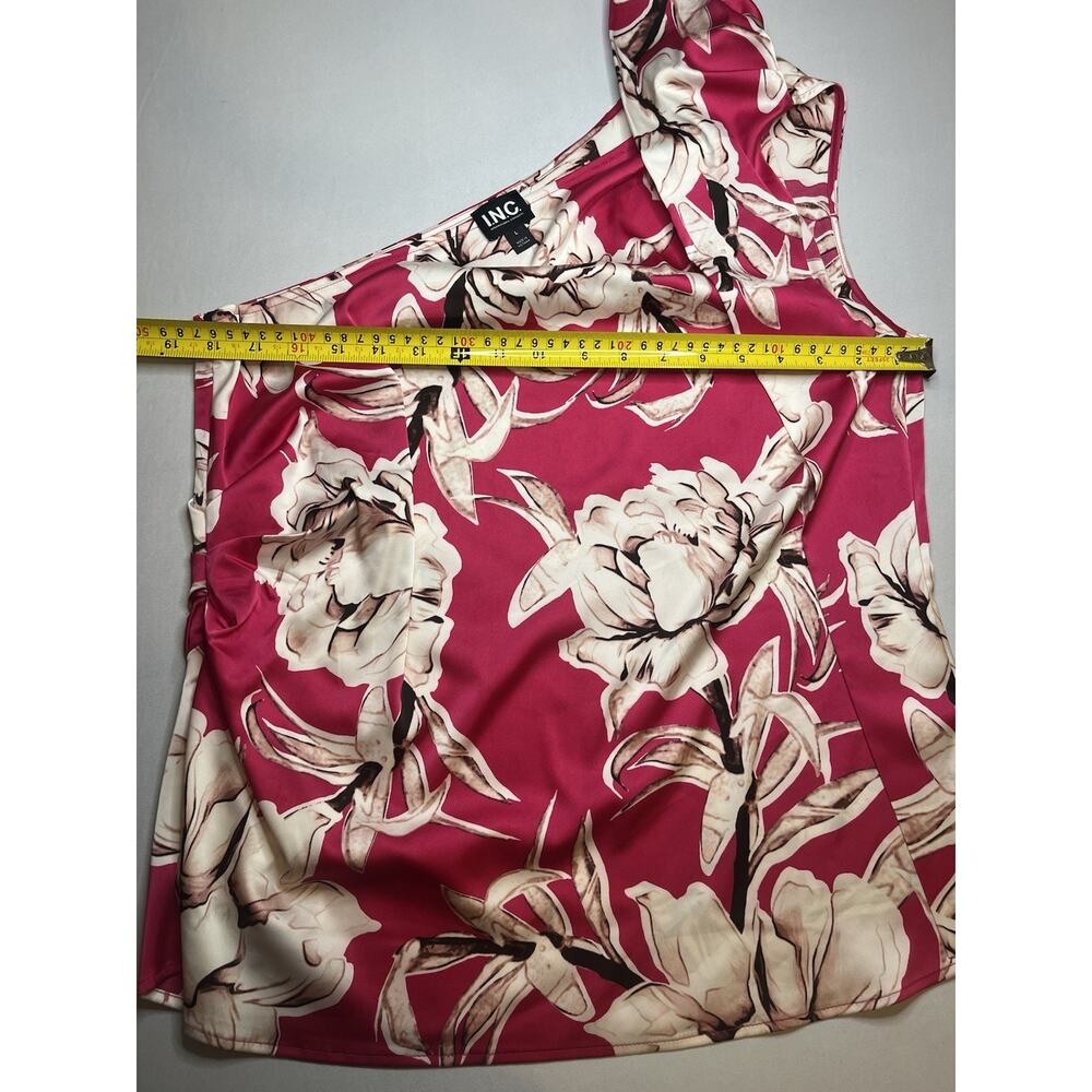 Inc Women's One Shoulder Hot Pink Floral Printed Blouse With Ruffle Sleeve Sz L - Picture 3 of 6